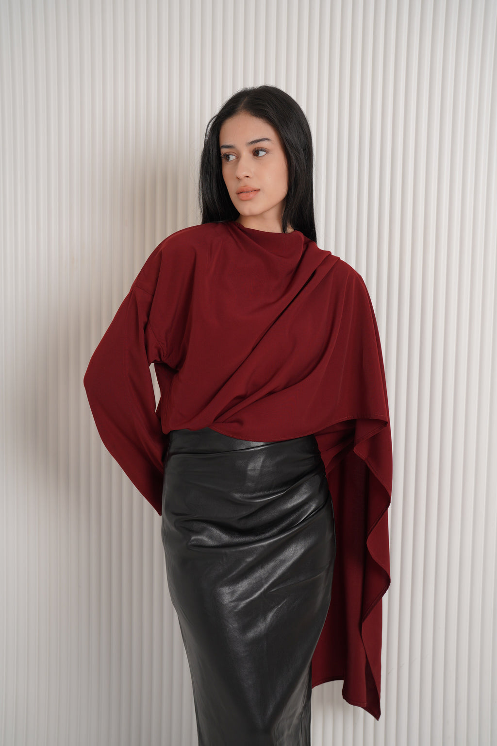 The multi-way blouse in maroon