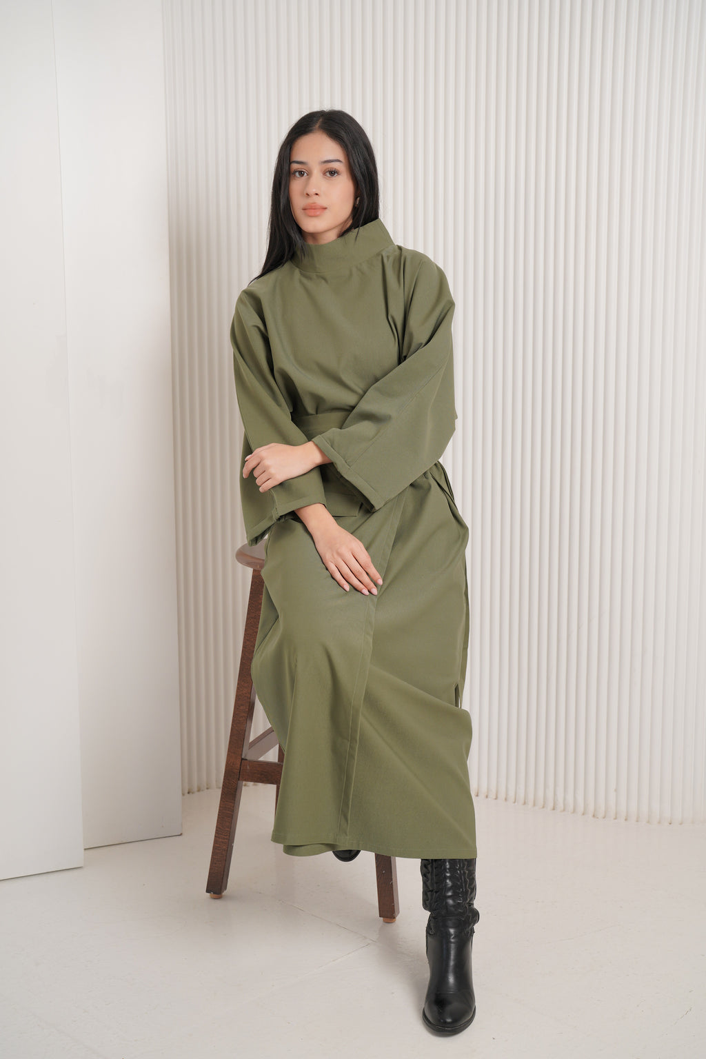 Gabardine lycra two-piece set -olive