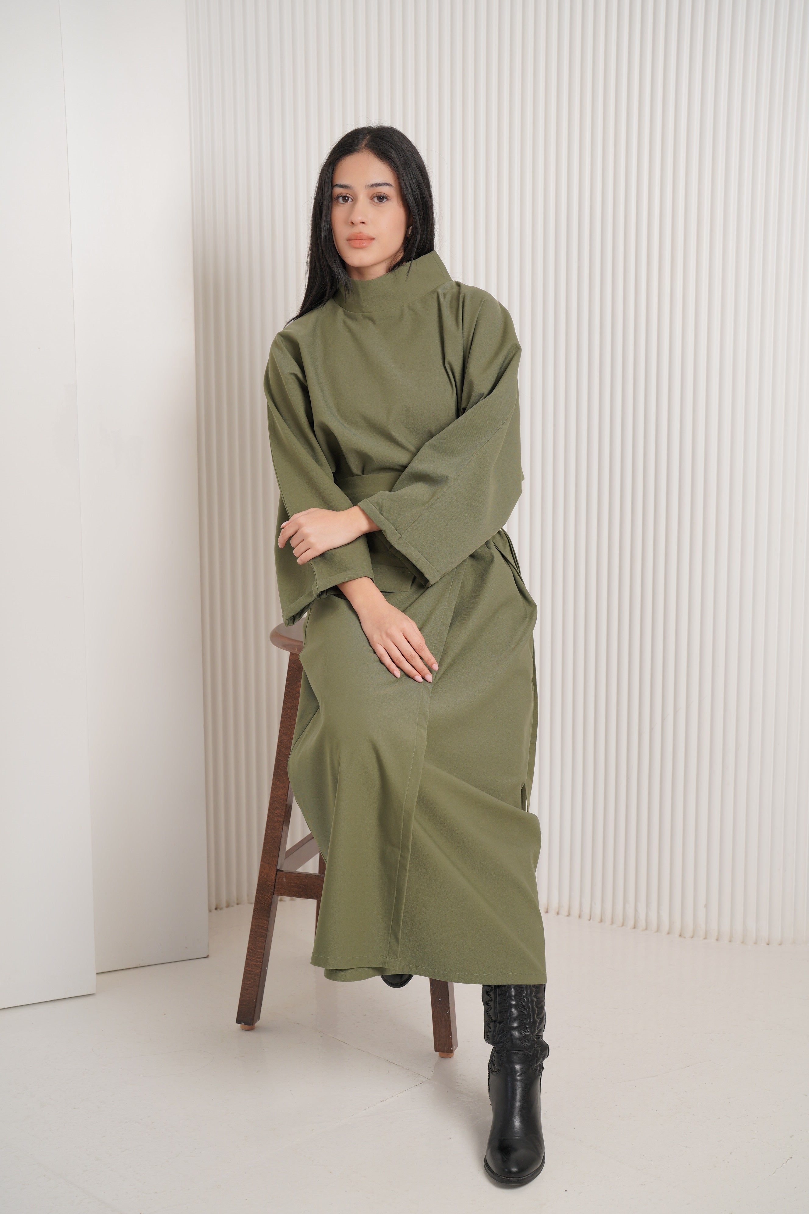 Gabardine lycra two-piece set -olive