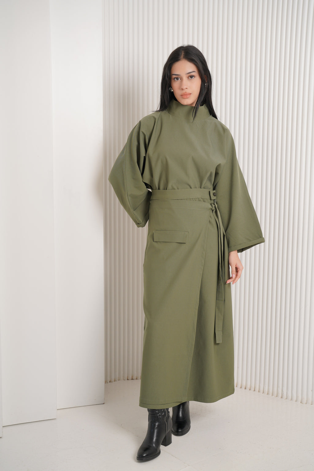 Gabardine lycra two-piece set -olive