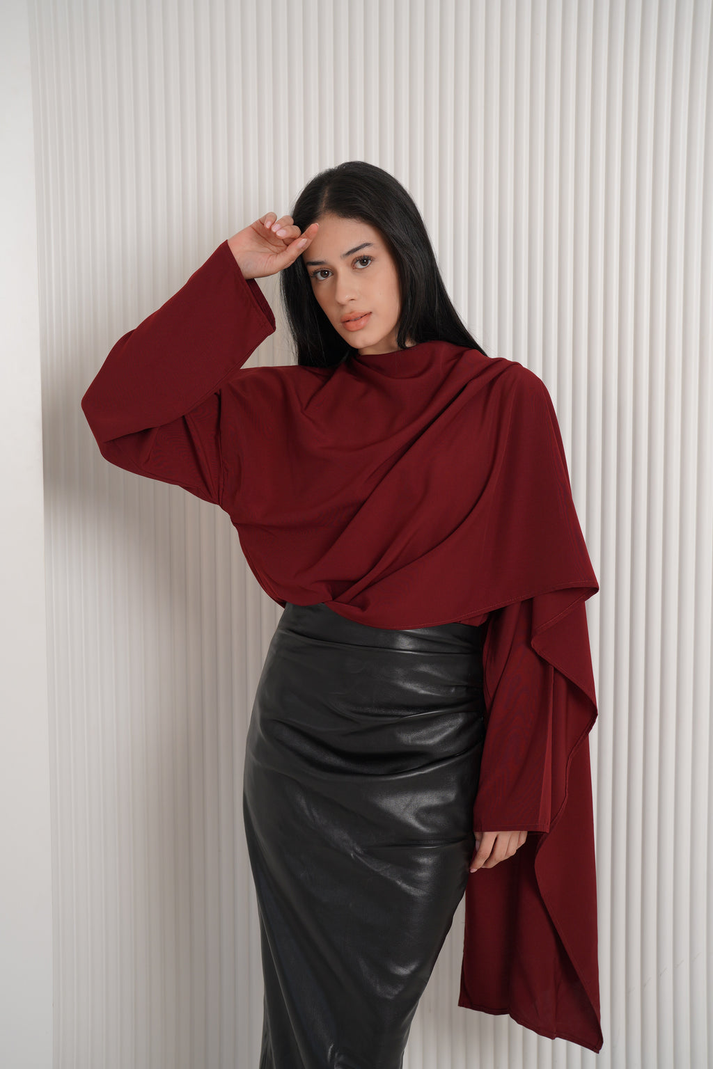 The multi-way blouse in maroon