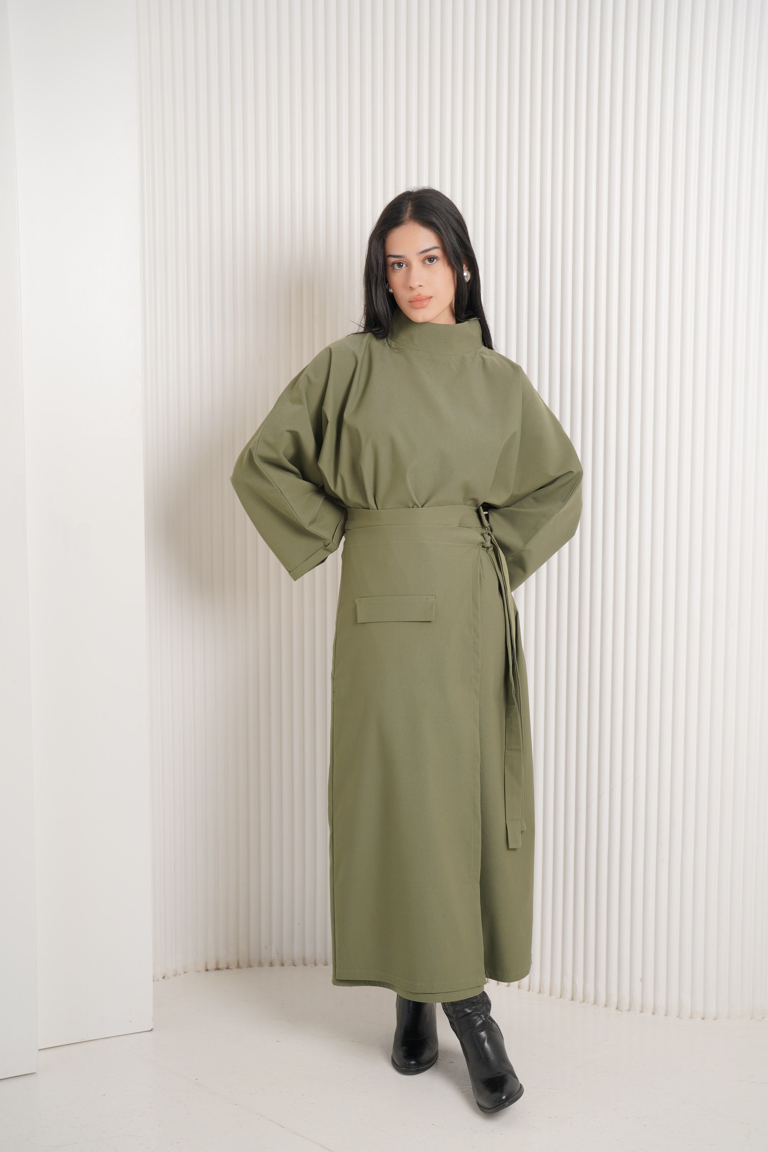 Gabardine lycra two-piece set -olive