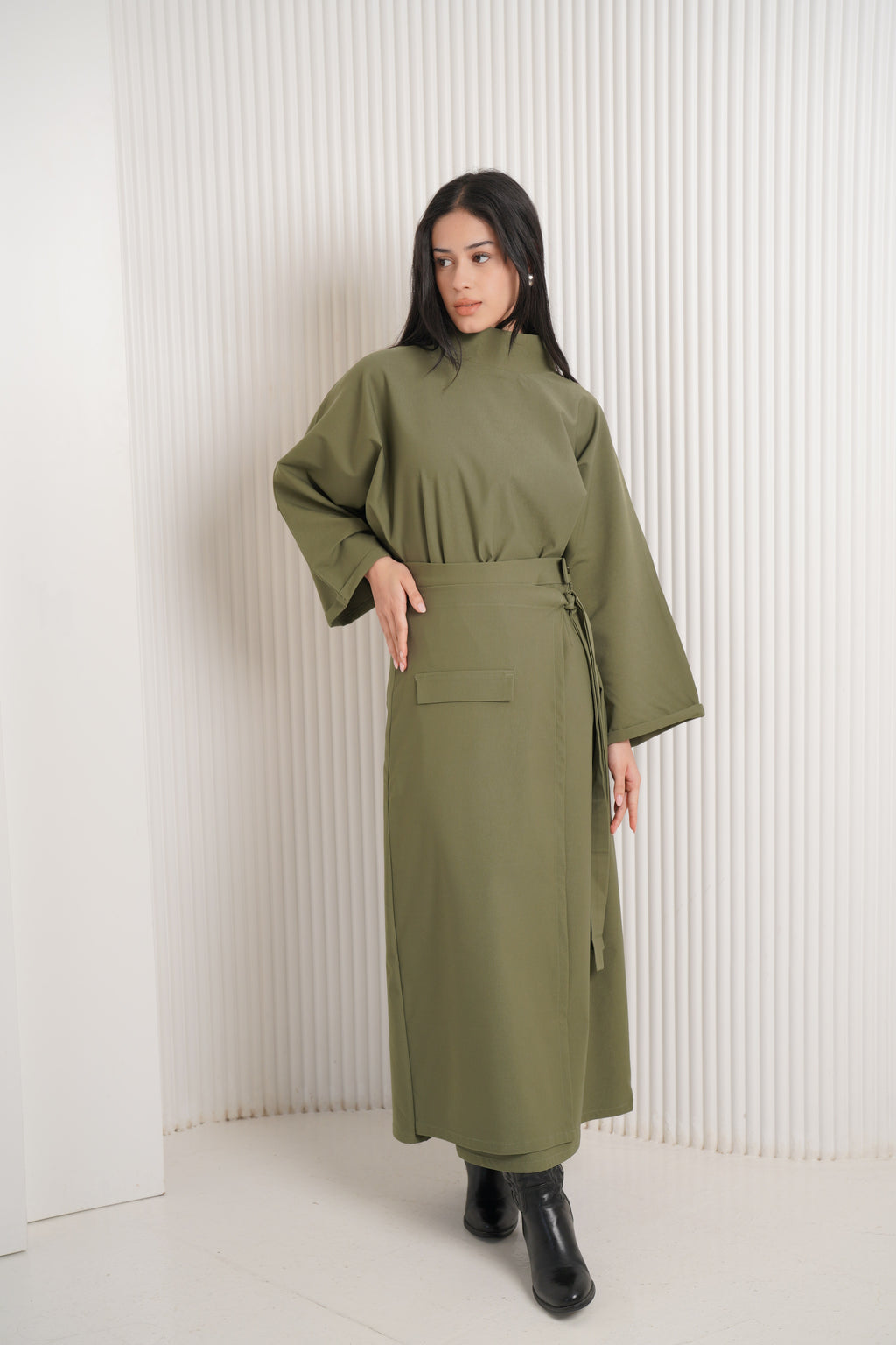 Gabardine lycra two-piece set -olive