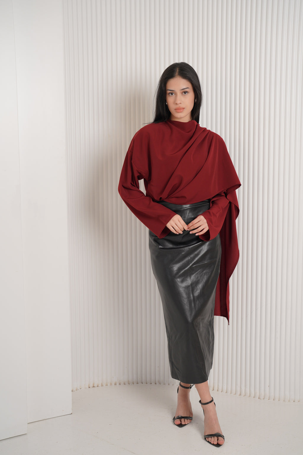 The multi-way blouse in maroon