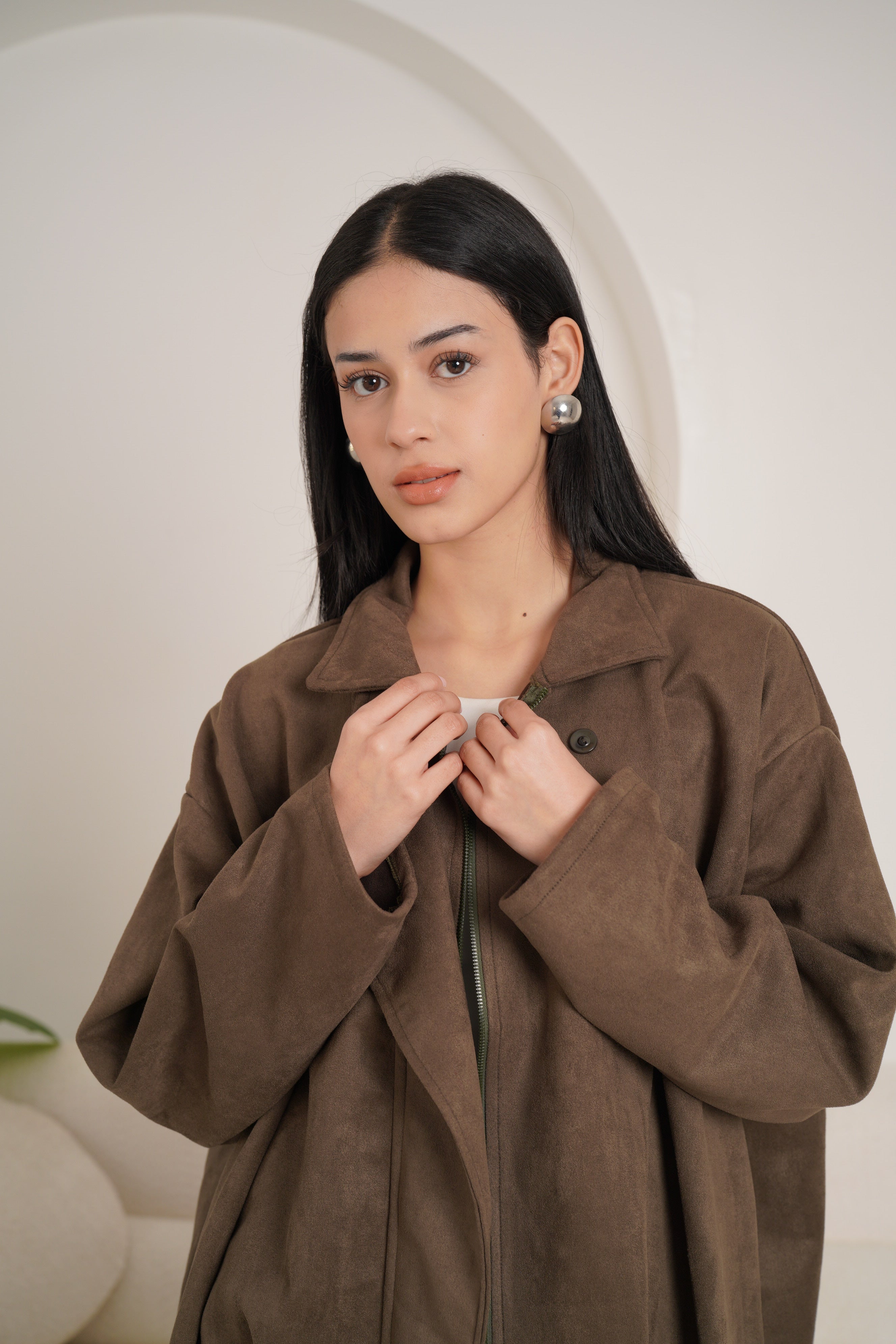 High neck chamois jacket-olive