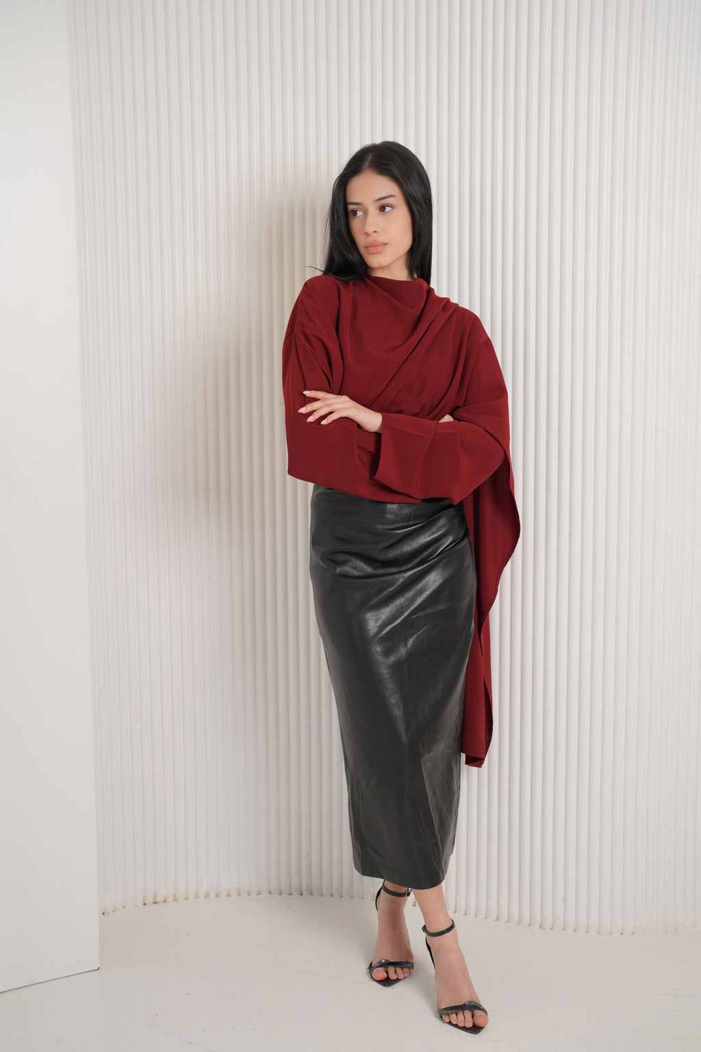 The multi-way blouse in maroon