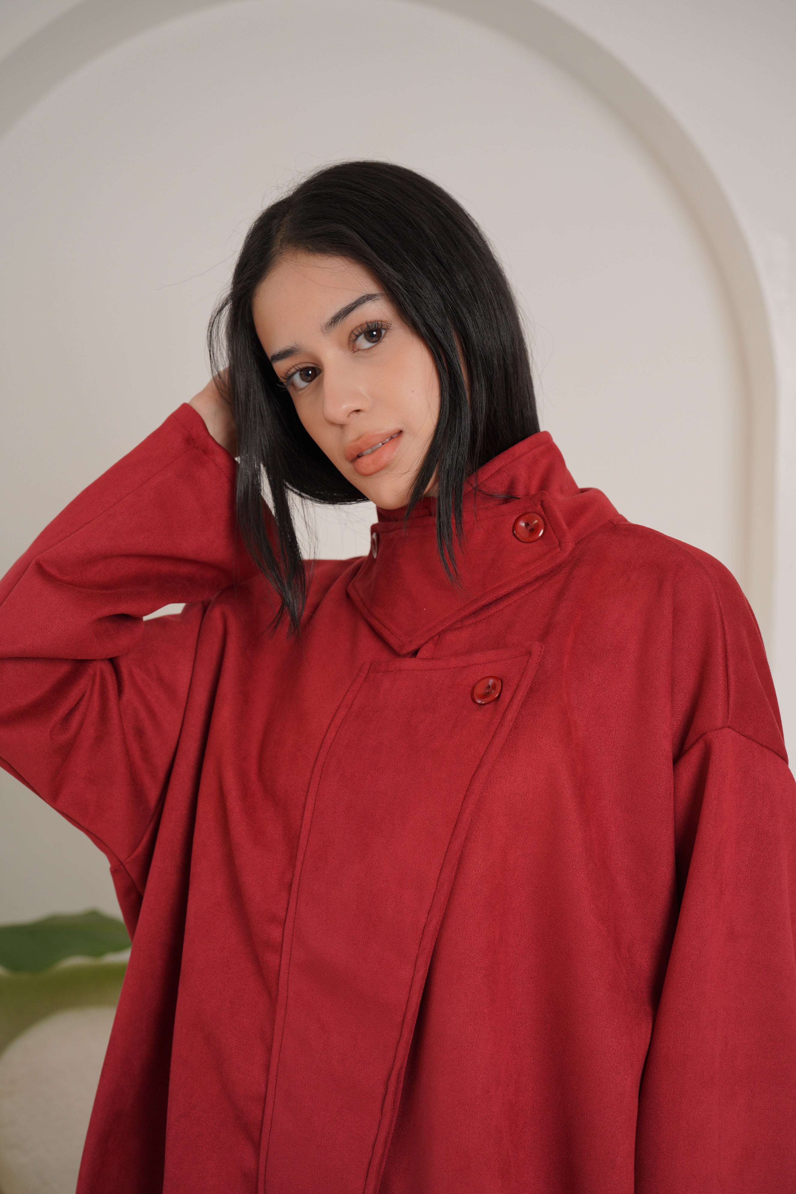 High neck chamois jacket-Maroon