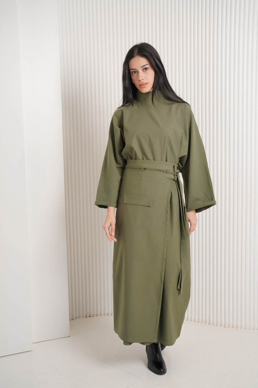 Gabardine lycra two-piece set -olive