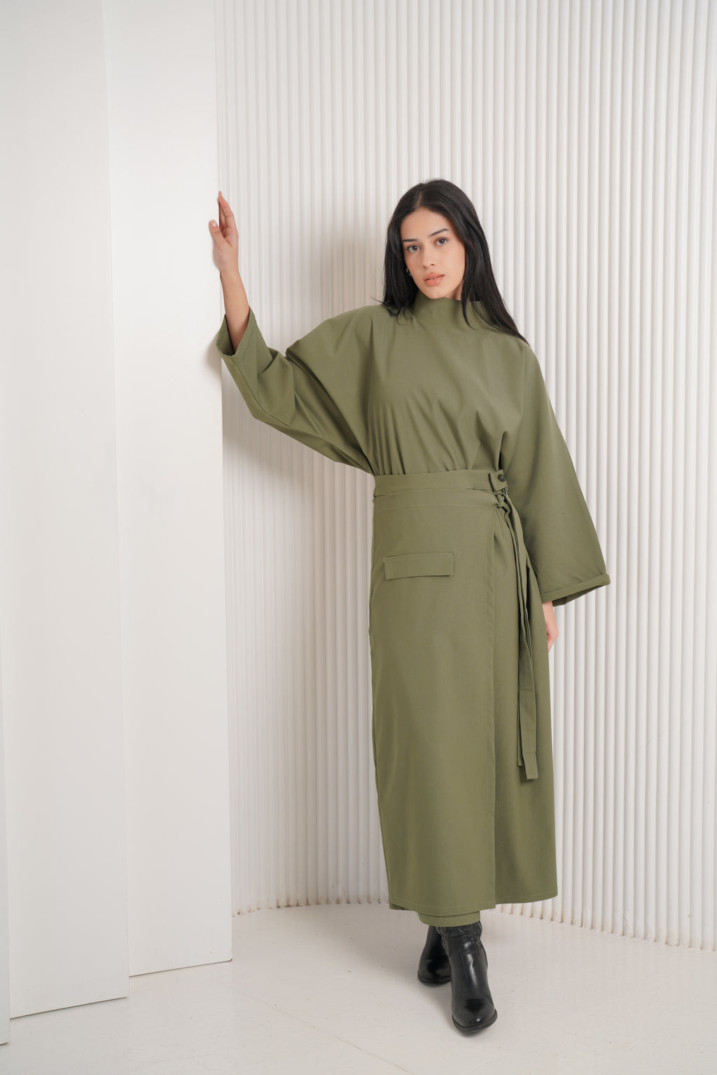 Gabardine lycra two-piece set -olive