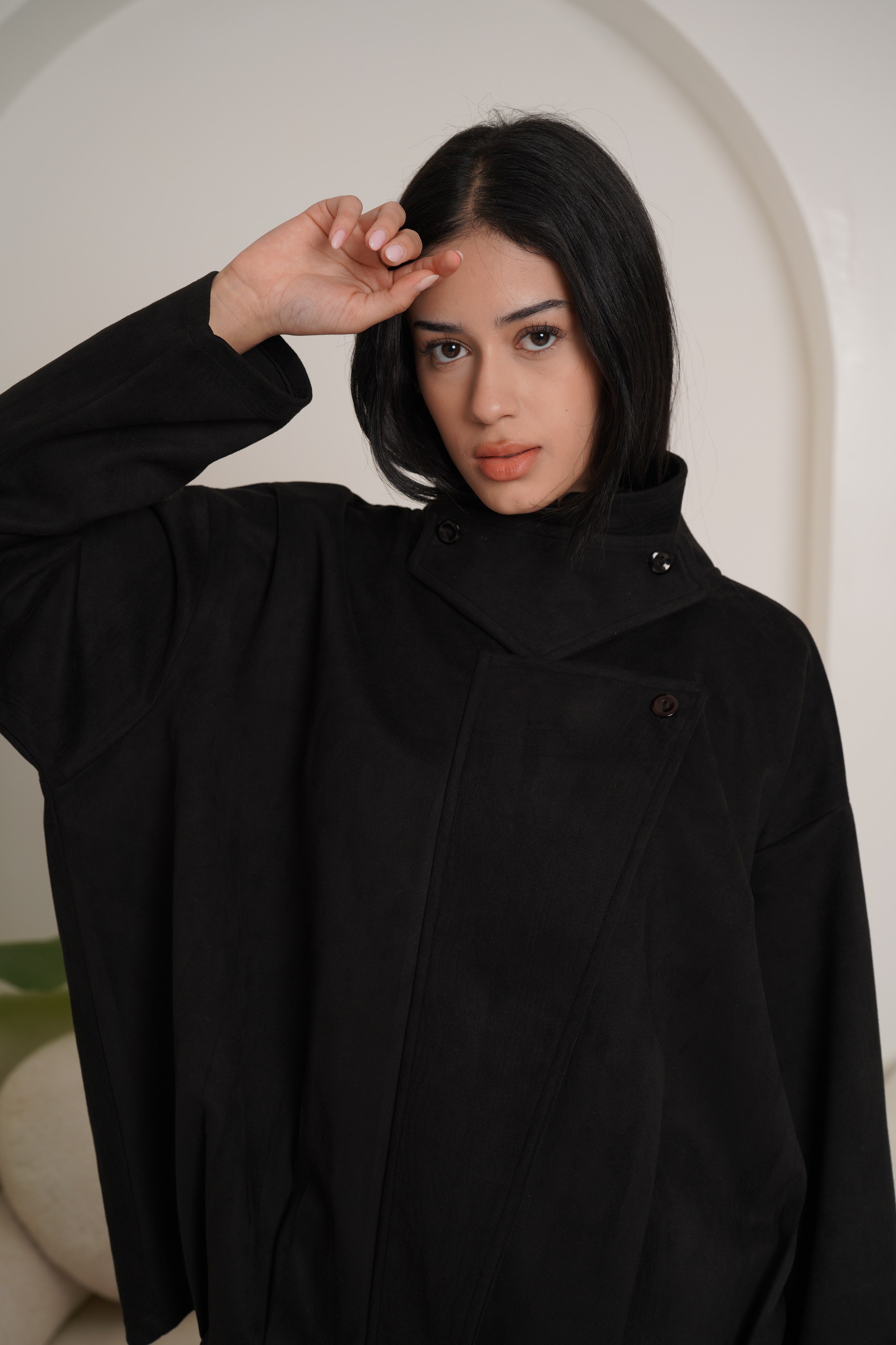 High neck chamois jacket-black